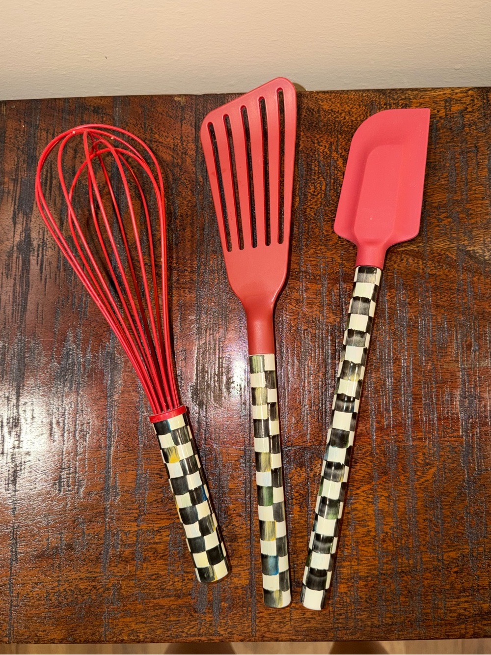 MacKenzie-Childs Courtly Check Red Silicone Utensil Set